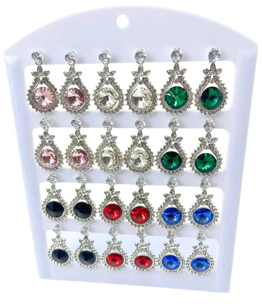 Elegant Crystal Teardrop Drop Earrings On 12 Pair Display .68 each pair