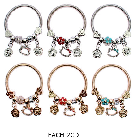 Kids Spring Style Gold & Silver Charm Bracelet with Flower Charms .68 each
