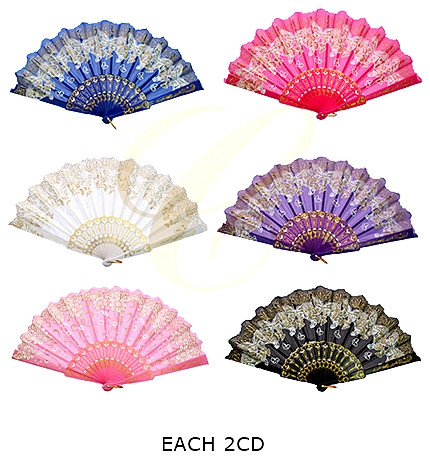 9" Butterfly Lace Folding Hand Fan Asst Colors .68 each