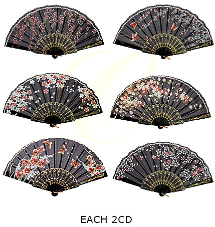 9" Black Floral Folding Hand Fan .68 each