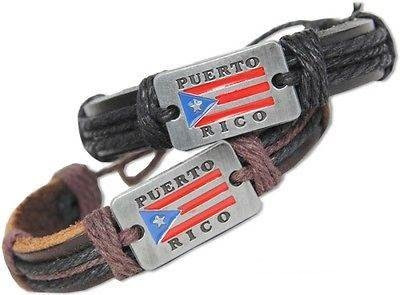 Teen Leather Bracelet w/ Cast Puerto Rico Flag Logo Blk/Browns .68 each
