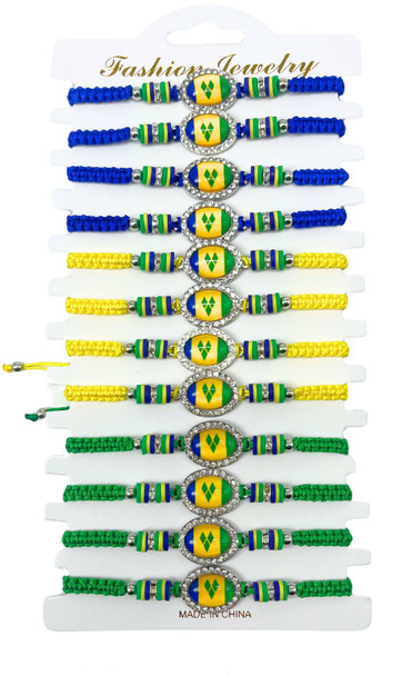 Saint Vincent Flag w/ Country Color Chip Beads Macrame Bracelet .68 each