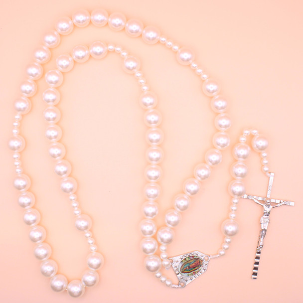Large 36" Pearl Rosary Hanger w/ Guadalupe Picture $9 Per Piece