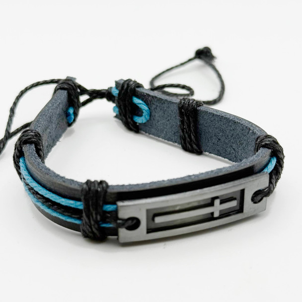 Metal Cross Teen Leather Bracelet Asst Colors .68 each