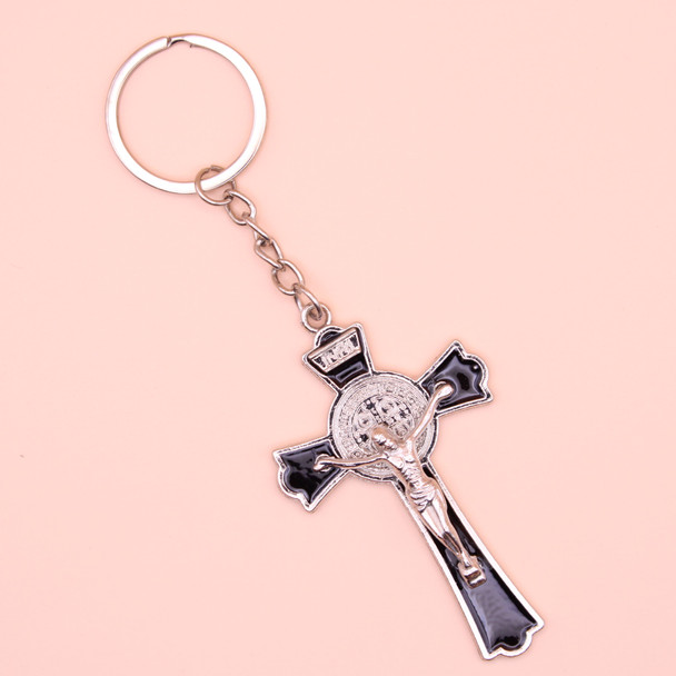 3" Black & Silver Crucifix Metal Two Sided Keychains .68 each