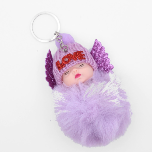 Cute Sleeping Doll Pom Pom Keychain with Love Hat .68 each