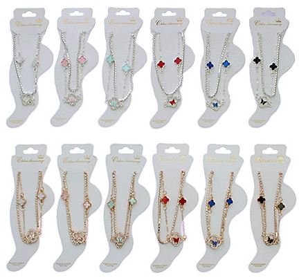 Rhinestone Butterfly Quatrefoil Charm Double Chain Anklet .68 each