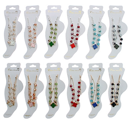 Faceted Crystal Bead Quatrefoil Anklet .68 each