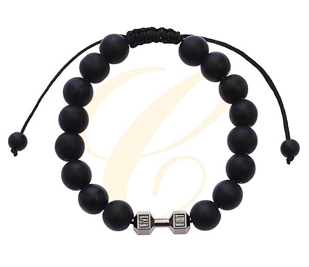 Adjustable Black Beaded Bracelet with Dumbbell Charm .68 each