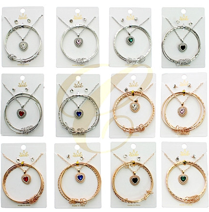 Heart Pendant Necklace, Bangle & Stud Earrings Set .68 each set