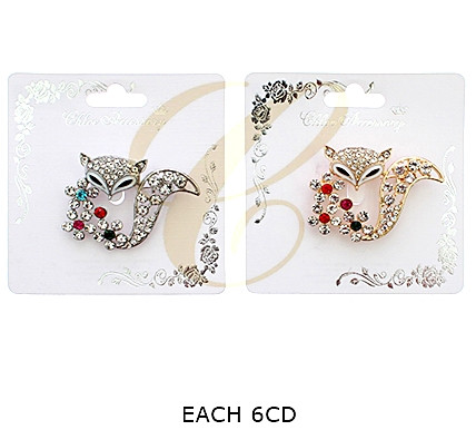 1.8" Rhinestone Fox Brooch Pin .68 each