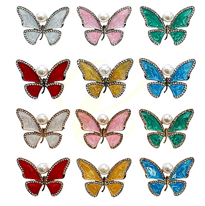 Rhinestone Butterfly Brooch Pin with Pearl Accent .68 each