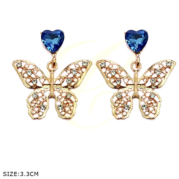 1.3" Rhinestone Butterfly Drop Earrings with Heart Stud .68 each