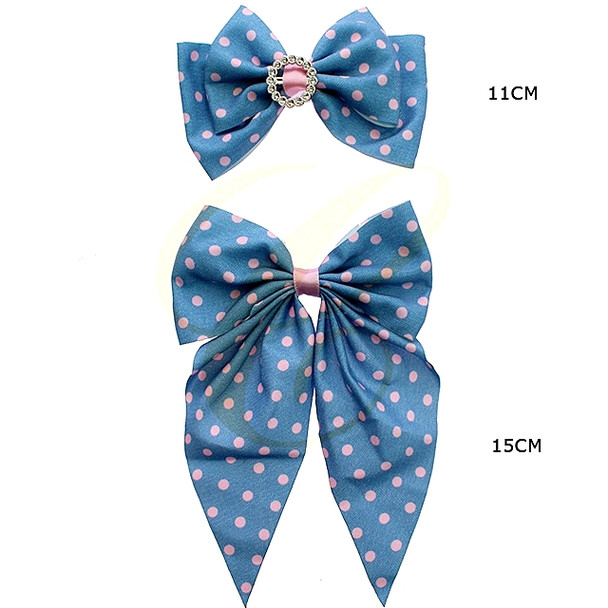 2 Pc Set Denim Look Polka Dot Bow Hair Clip .68 each set