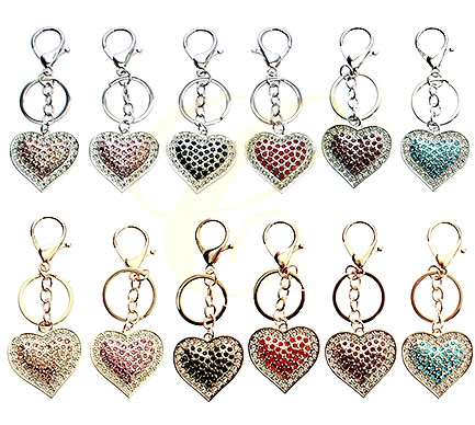 4.1" Rhinestone Heart Charm Keychain .68 each