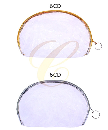 7.5" x 5.5" Transparent Vinyl Cosmetic Bags w/ Gold & Silver Trim & Zipper .68 each