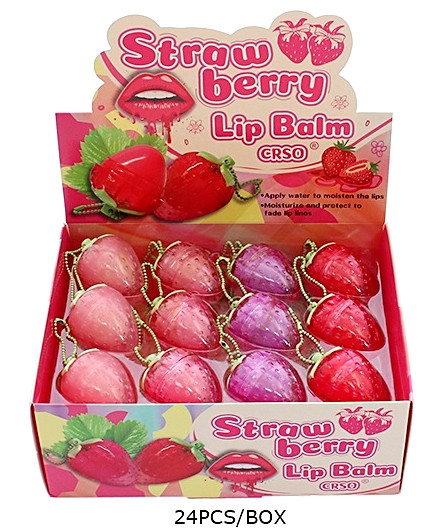 Strawberry Shaped Lip Balm with Keychain 24 pcs display box .75 each