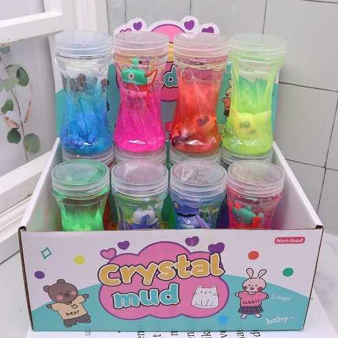 4.4" Large Crystal Mud Slime Jar with Novelty Figurines 12 pcs per display box .87 each