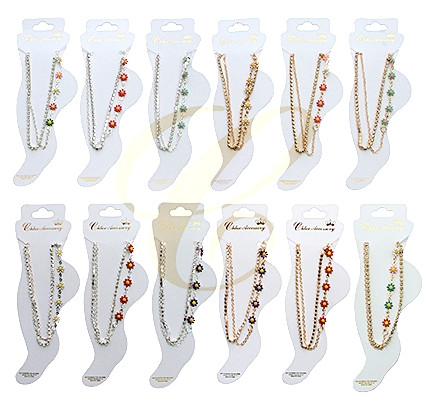 Double Chain Anklet with Rhinestones & Colorful Daisy Charms .68 each