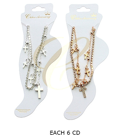 Double Chain Anklet with Rhinestones & Cross Charms .68 each