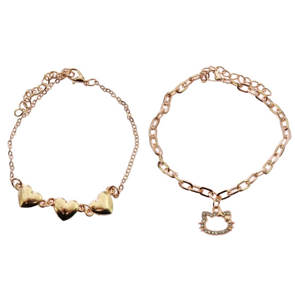 2 Pc Set Heart Charm & Cat Chain Anklet .68 each set