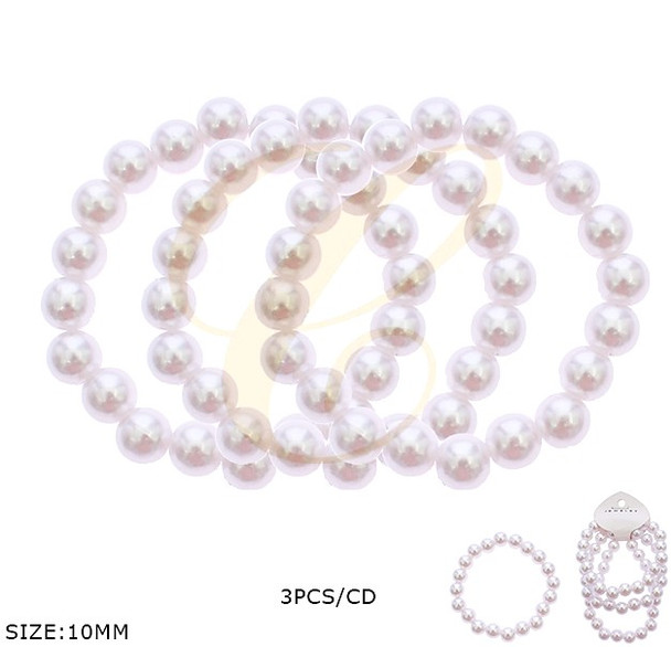 3 Pc Set 10MM White Glass Pearl Bracelet .68 per set
