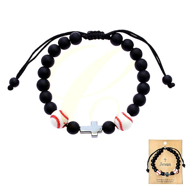 Adjustable Beaded Bracelet with Cross & Baseball Charms .68 each