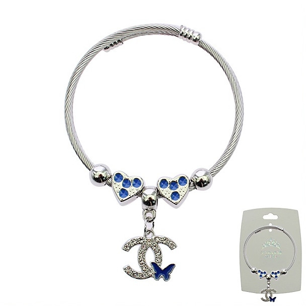 Butterfly Charm Stainless Steel Wire Bracelet (2287) .68 each
