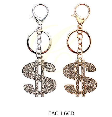 4.1" Dollar Sign Keychain with Rhinestones .68 each