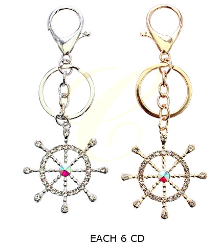 4.3" Ship Wheel Keychain with Rhinestones .68 each