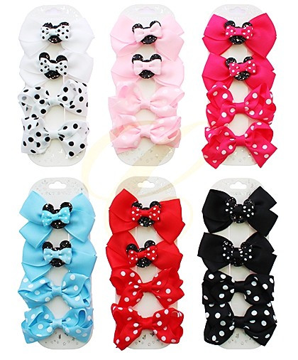 4 Pc Set Mouse Ear & Polka Dot Gator Clip Hair Bow .68 each set