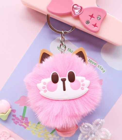 3" Cute Fluffy Cat Pom Pom Keychains with Bell .75 each