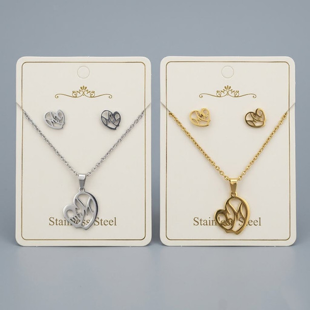 16"-18" Adjustable Stainless Steel MOM Pendant Necklace & Earring Set .68 each