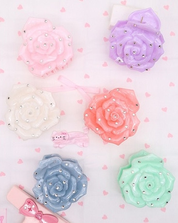 3" Rose Flower Hair Claw Clips w/ Stones .68 each