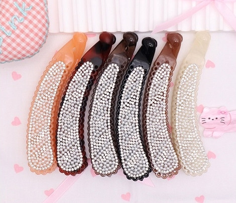 4" Rhinestone Pearl Banana Hair Clips .68 each