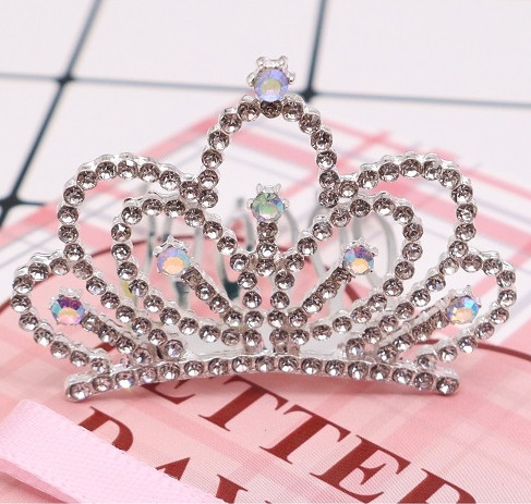 2.1" Sparkling Rhinestone Silver Tiara Crown Hair Comb (2185) .68 each