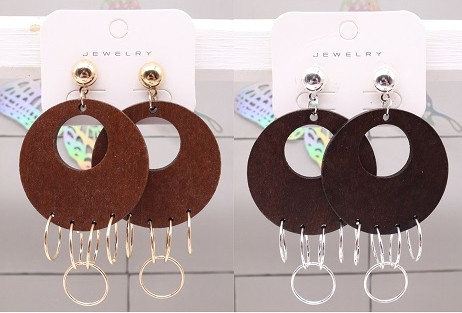 3.5" Wooden Hoop Drop Earrings Brown Tone .68 each pair