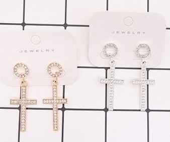 2" Rhinestone Cross Drop Earrings .68 each pair