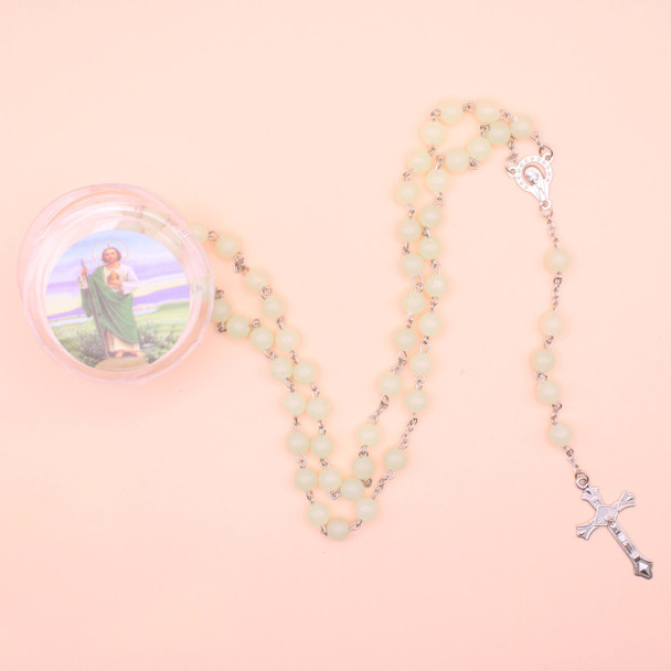 36" Glow in Dark Mixed Saints Rosary in Round box  .68 each