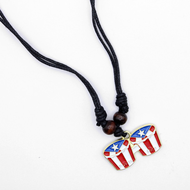 Puerto Rico Flag Adjustable Black Cord Necklace with Drum Charm .68 each