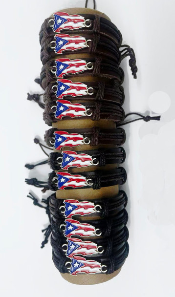 Puerto Rico Flag Leather Bracelet .68 each