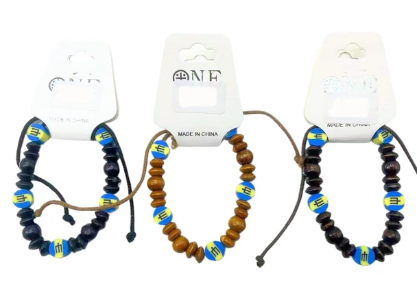 Barbados Flag Wood Beaded Adjustable Cord Bracelet .68 each