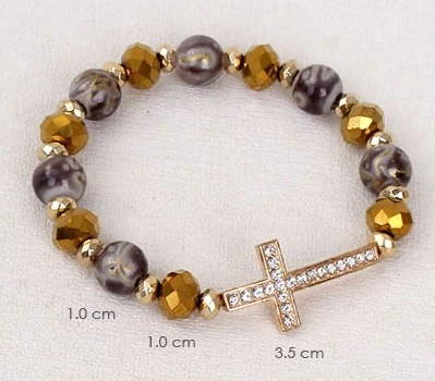 Beautiful Beaded Stretch Bracelet w/ Cross Charm .68 each