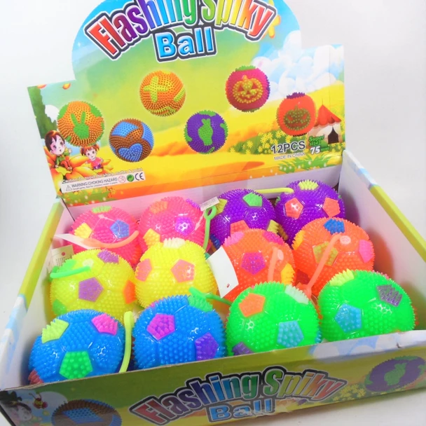 2.5" Flashing Squeakie Spiky Theme Balls  w/ YoYo 12 per display bx .75 ea