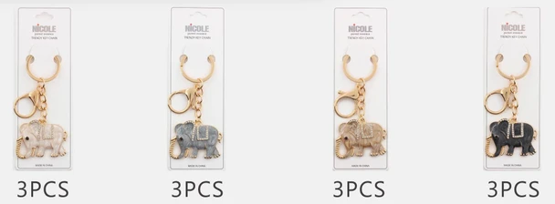 Elegant Enamel Elephant Charm with Rhinestone Accents Keychain .68 each