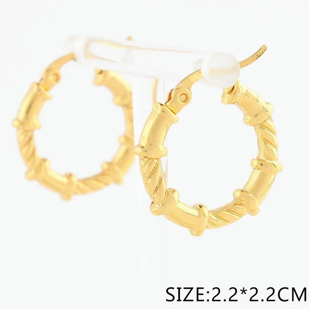 0.9" Stainless Steel Bamboo Style Hoop Earrings .68 each pair