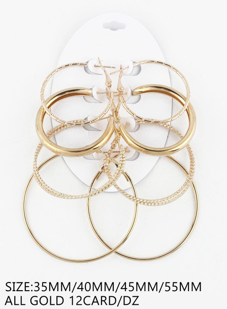 4 Pair Assorted Sizes Gold Hoop Earrings Set .68 each set
