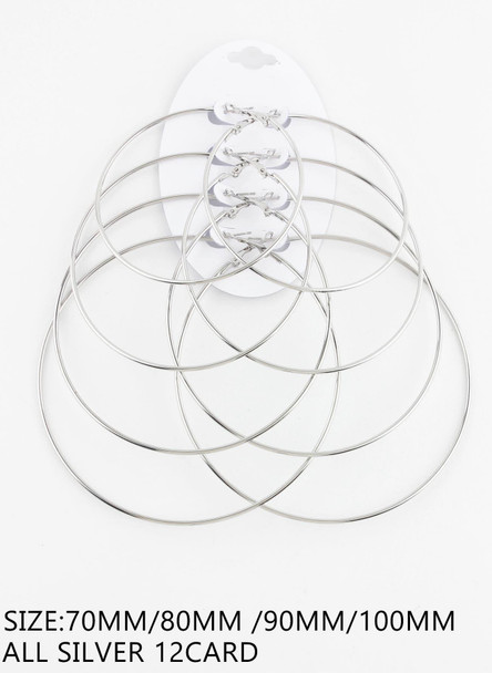4 Pair Assorted Sizes Large Silver Hoop Earrings Set .68 each set