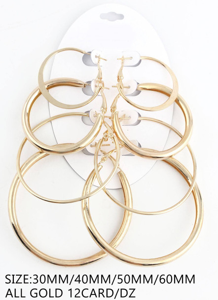 4 Pair Assorted Sizes Gold Classic Hoop Earrings Set .68 each set