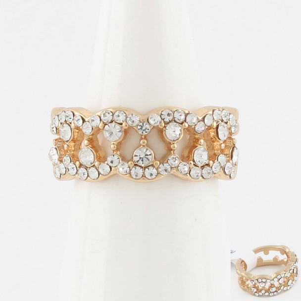 Gold & Silver Openwork Lattice Band Crystal Statement Ring .68 each